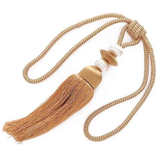 Decorative curtain tie tassel baffle - home office window curtain fixing edge rope, 1 Pair set (rice wine)