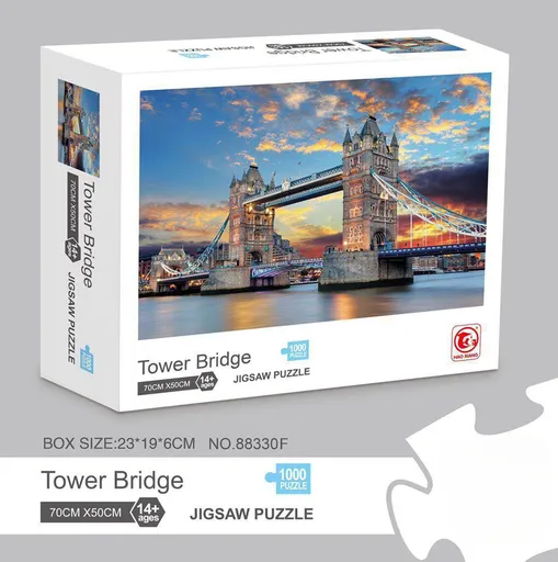1000 piece Jigsaw Puzzle for Adults - Landscape Cityscape Art, Premium Quality Paper Cardboard, 70x50cm Finished Size, Stress Relief Brain Game Gift for Ages 14+ 【Tower Bridge】