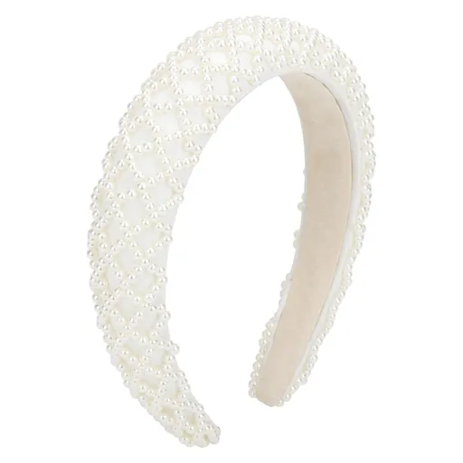Pearl Headband for Women, White Faux Pearl Hairband Bridal Headband, Padded Headband Wedding Hair Accessories for Women Girls