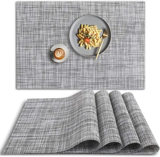 PVC placemat, 4 pieces non-slip heat-resistant placemats, washable vinyl placemats, set of 4 - gray
