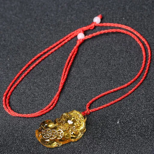 Glass Citrine Pixiu Pendant Necklace Citrine three-money brave pendant (red rope)