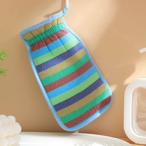 Exfoliating Bath Glove Double Sided Body Scrub Mitt Skin Exfoliator Shower Wash Glove-Blue