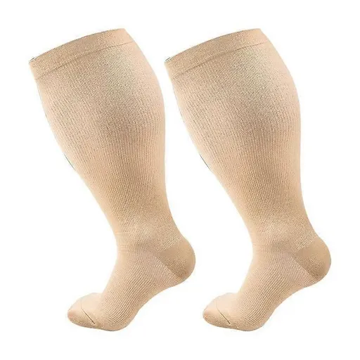 Women's Extra Wide Calf Compression Socks Extended Size Running Cycling Fitness Sports Socks Beige - 5XL