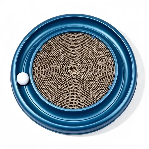 2‑in‑1 Round Cardboard Cat Scratcher, 16" Interactive Cat Toy with Rotating Ball Track, Durable Scratch Pad for Indoor Cats, Blue, 1‑Pack