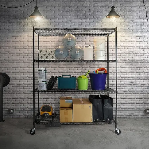 Wire Storage Rack – 150x45cm Black Shelving with Wheels