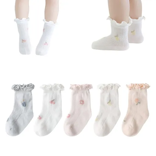 5 pairs Baby Girls Socks Toddlers Ruffle Socks Girl's Frilly Dress Socks Baby Anti-slip Socks Cute Knee High Socks