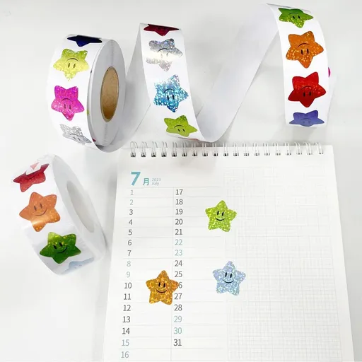 500Pcs Star Stickers,Smiley face Star Stickers for Kids Reward Colored Sparkly Foil Star Stickers for Student Planner and School