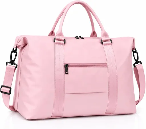 Travel Duffle Bag with Trolley Sleeve, Weekender Overnight and Gym Bag for Carry On Travel, Hospital Stays and Short Trips, Pink
