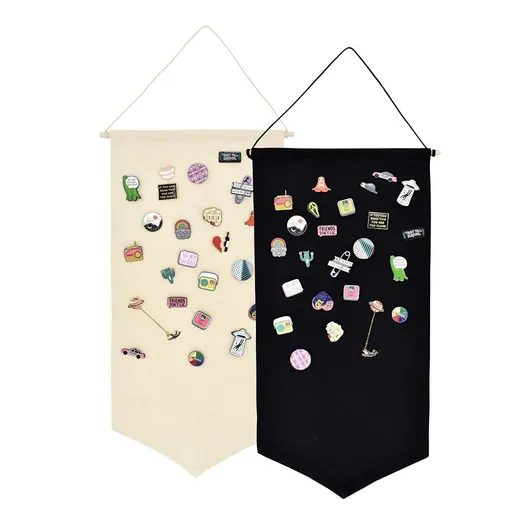 Wall Hanging Brooch Jewelry Storage Case Canvas Display Stand Enamel Pin Display Banner Holder Earrings Necklace (Black+White)