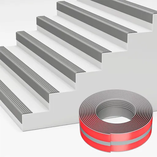 Vinyl Rubber Stair Nosing,Stair Edge Trim,Corner Guard,3 ft Self Adhesive Nose Molding Non-Slip Rubber Edge Protector Steps Trim Rubber Strips for Indoor & Outdoor Staircase Step Uses (Black) Gray
