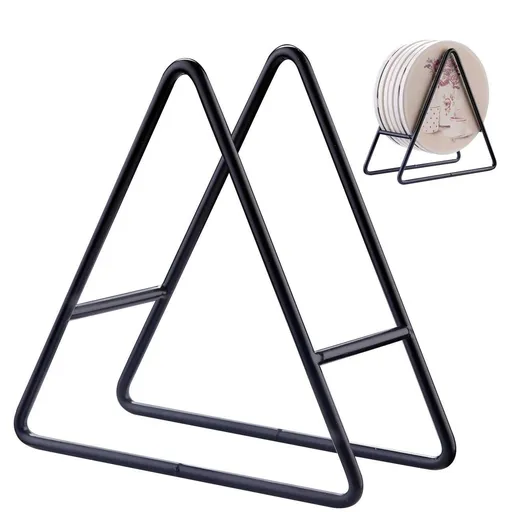 Triangle Coaster Holder Black Iron Metal Holder Storage Caddy for Both Round and Square Coasters Fit 4 to 9 Pieces Coasters