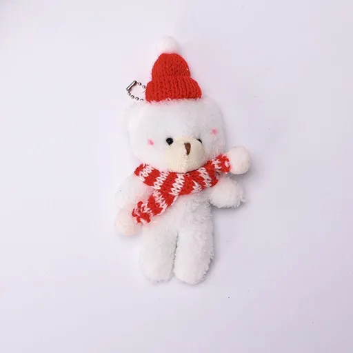 Holiday White Fluffy Bear Figurine Style B with Red & White Scarf, Small Tabletop Ornament for Xmas Dining Table Layout and Gift Hamper Collocation