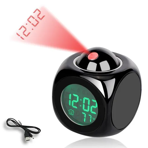Projection Clock for Bedroom Ceiling - Night Stand Digital LED Projector Alarm Clock - 3.2 × 3.2 × 3.7 Inches (Black)
