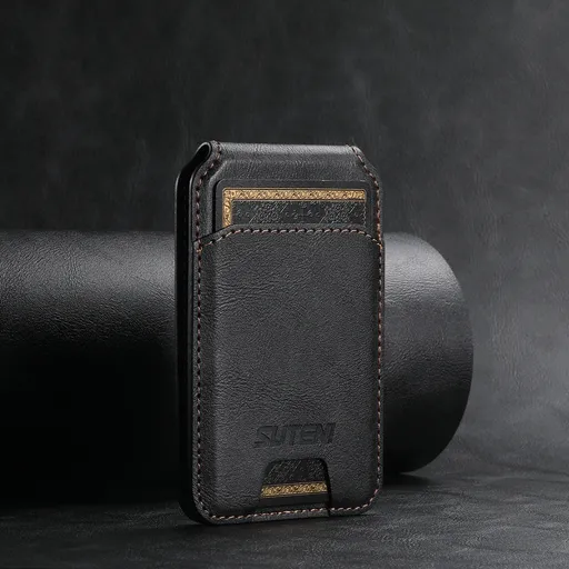 Magnetic Wallet with Kickstand for MagSafe Slim PU Leather Card Holder Black