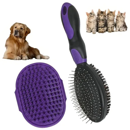 2PCS Pet Grooming Brushes Deshedding Bath Brush for Dogs Cats & Horses Purple