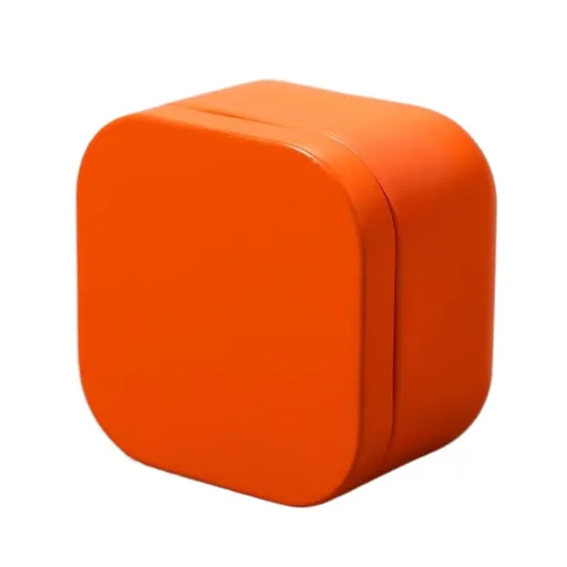 Square Metal Tea Caddy with Secure Lid for Loose Leaf Tea, Coffee, Sweets and Small Dry Goods, Compact Kitchen Storage Tin, Orange