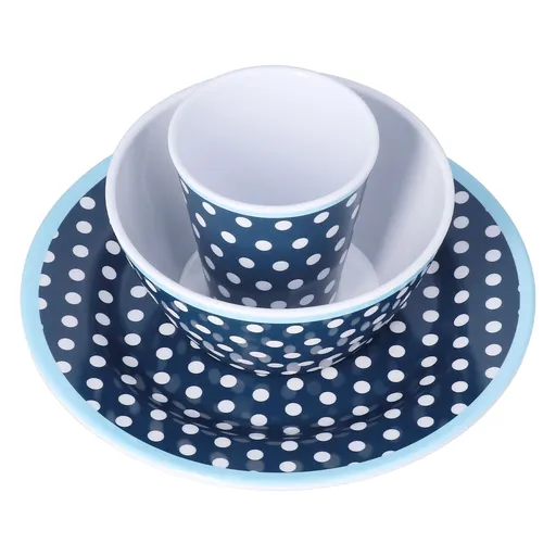 3 Piece Set of Salad Tableware Fruit Snack Plate Bowl and Cup Set Salad TablewareDark Blue Dots