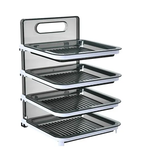 Wall Mounted Food Sorting Tray 4 Layers Storage Tray Collapsible Side Dish Stacking Storage for Hotpot Kitchen Grey