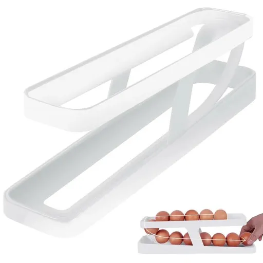 Egg Holder For Refrigerator, Automatically Rolling Egg Storage Container, 2 Tier Plastic Egg Holder Space Saving Egg Tray