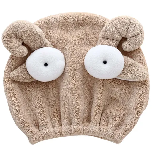 Quick Dry Hair Hat Elastic Strong Water Absorption Fine Fiber Skin Friendly Cartoon Hair Drying Towel Camel