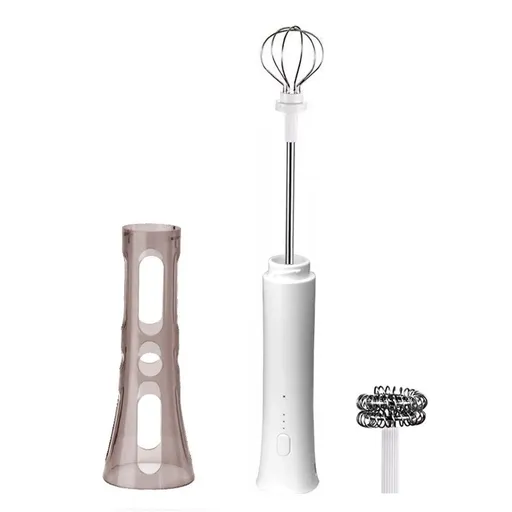 Handheld Milk Frother Electric Whisk Rechargeable Portable White
