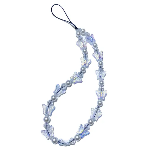 Cell Phone Lanyard Colorful Butterfly Pearl Mobile Phone Decoration Anti-Lost Lanyard Bead Phone Charm Wrist Strap