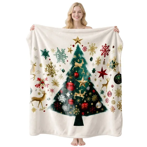 Cozy Flannel Holiday Blanket, Multi‑Purpose Air‑Condition Throw, Practical Present For Christmas & Halloween Home Decor, Style FLR‑111, Size XL, 150x200cm