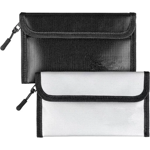 Fireproof Bag (8 x 5 inches) 5200℉ Heat Insulated, Fireproof Money Bag with Zipper for Cash (2-Pack Black, white)