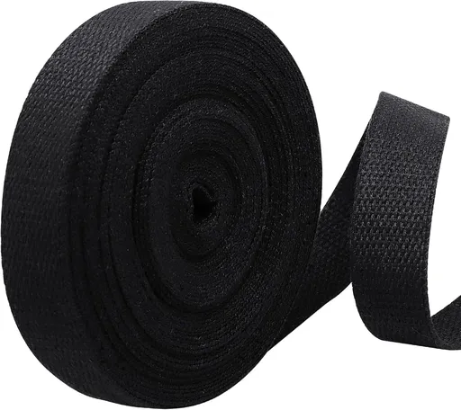 Biaungdo 1 Inch 12 Yards Cotton Webbing Straps, Black Polyester Weave Webbing for Bags Handles, Tote Bag, Purse Straps, Cloth Belt, Sewing DIY Crafts Bags Making