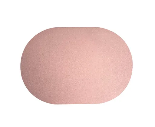 Table Mat Non-slip Wipeable Faux Leather Oval Shape Insulation Pad for Dining Room-Pink