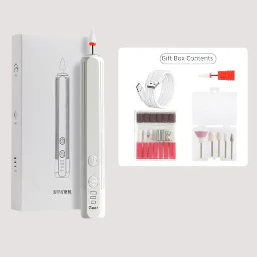 White Pro Portable Electric Nail Drill Kit With 10 Bits - Fast, Quiet, Rechargeable