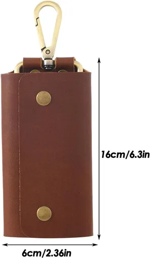Key Case - Men's Wallet Made of Genuine Leather - 16 x 6 cm - Multifunctional Organizer - Secure Zip Pocket - Suitable for Home, School, Work and Everyday Use - Brown
