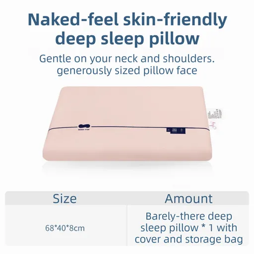 Pink Deep Sleep Slow Rebound Memory Foam Pillow with Washable Cover and Storage Bag - Broad Surface and All-Around Neck Support, 68 x 40 x 8 cm for Back and Side Sleepers
