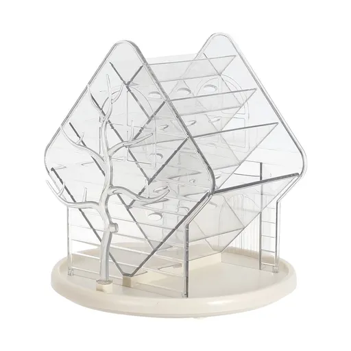 Transparent Cosmetic Display Case with Rotating Makeup Brush and Jewelry Organizer