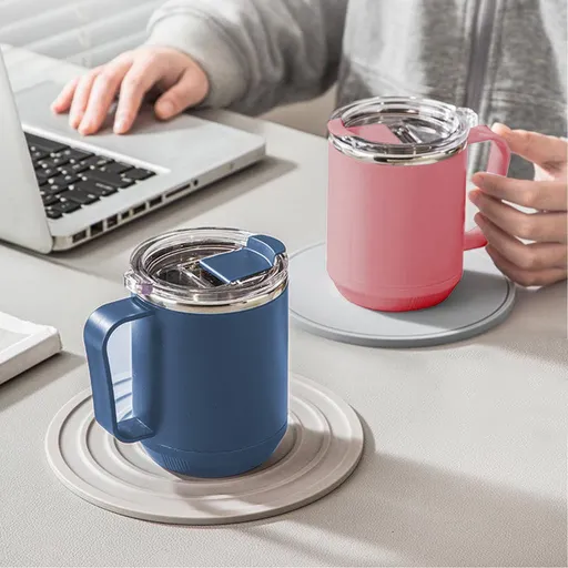 Insulated Coffee Mug, 20oz Stainless Steel Tumbler with Slider Lid Travel Coffee Cups with Handle for Camping Office Home,ZF_#Pink