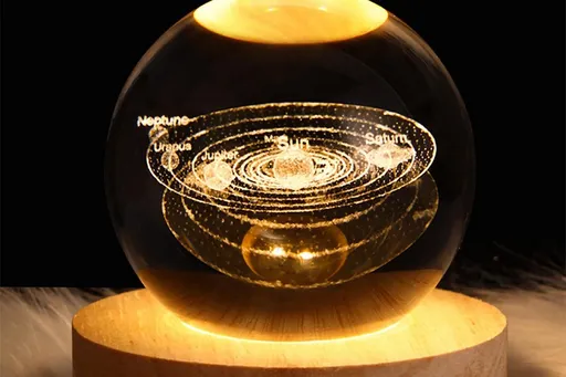 3D Milky Way System Ball with LED Stand Base Romantic Decor 3D Galaxy Crystal Ball Night Light Glass Sphere Paperweight Decorative Balls Birthday Christmas Gifts for Boys Girls - Solar System
