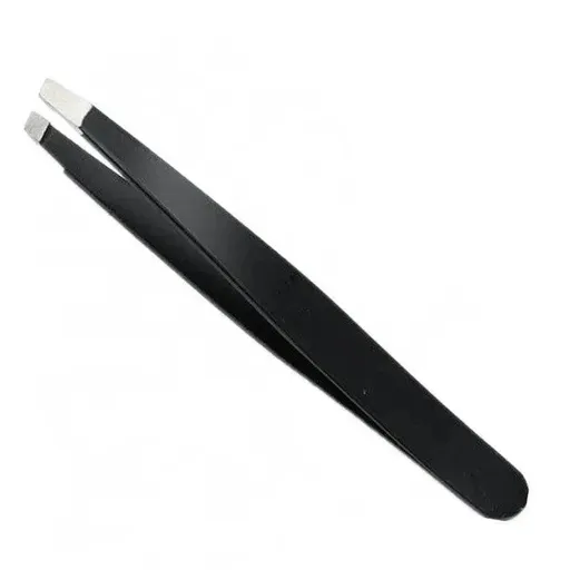 Brow Tweezers Stainless Steel Slanted Tip Black