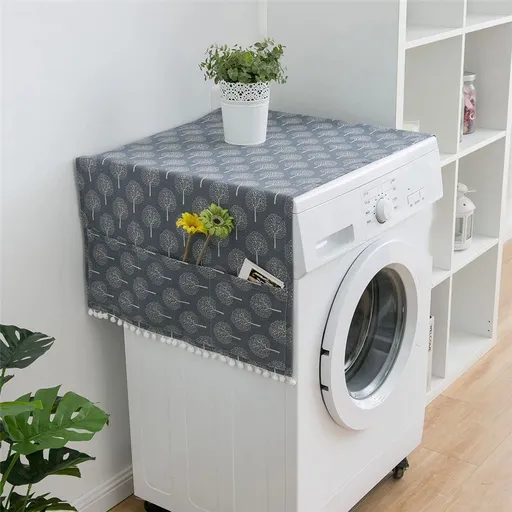 2 Pack 55 x 130cm /22 "x 51" Geometric Washing Machine Refrigerator Dust Cover, Multi-Purpose Household Cotton Linen Dust Microwave Cover, with Storage Pouch