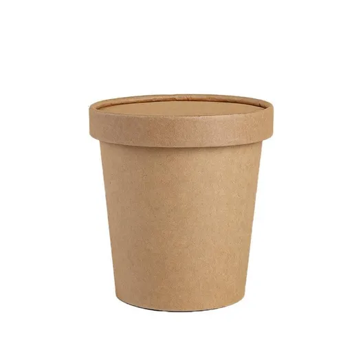 Biodegradable Kraft Paper Soup Bucket with Lid 450ML Brown