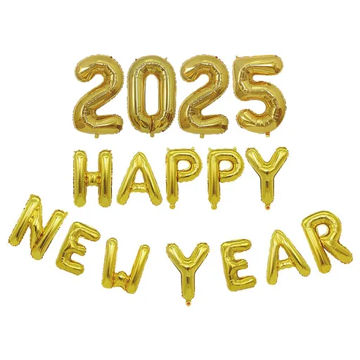 New Year Balloon Set Number and Letter Aluminum Foil New Year Banner Balloons for Party Gold