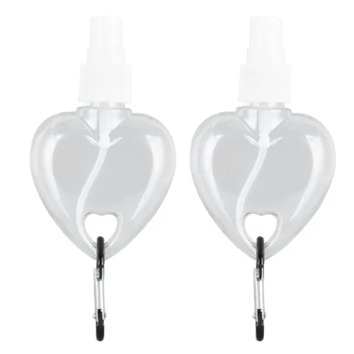2 Pcs 50ml Travel Keychain Bottles Portable Plastic Clear Leakproof Refillable Empty Squeeze Container for Hand SoapHeart Shaped