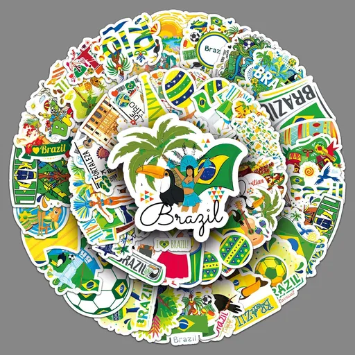 Brazil Stickers, 50PCs, Brazilian Sticker Vinyl Decals, Laptop Water Bottle Stickers, Car, Skateboard, Stickers for Kids,[Brazil]