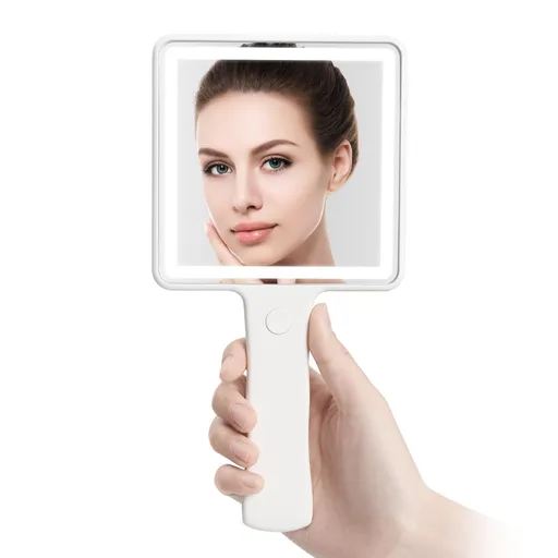 Handheld Makeup Mirror, LED Dimmable Travel Mirror, USB Charging, No AAA Battery Required, Mini Portable, Multi-Functional