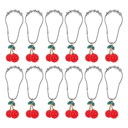 12pcs Cherry Design Shower Curtain Hooks Rings Decorative Curtain Hanger Hooks