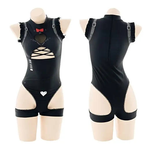 House Of Dasein Punk Anime Girls Dark Cyber Mechanical Cat Cosplay Bodysuit Swimwear Set - Swimsuit L - Only Swimsuit F