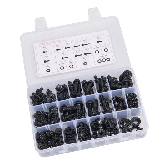 280 Pcs Bolts and Nuts Assortment Kit, Metric Machine Screws and Flat Washers, Alloy Steel M6/M8/M10 Multiple Size, for Furniture / Equipment Assembly, Vehicle Grade 10.9 Black, with Case