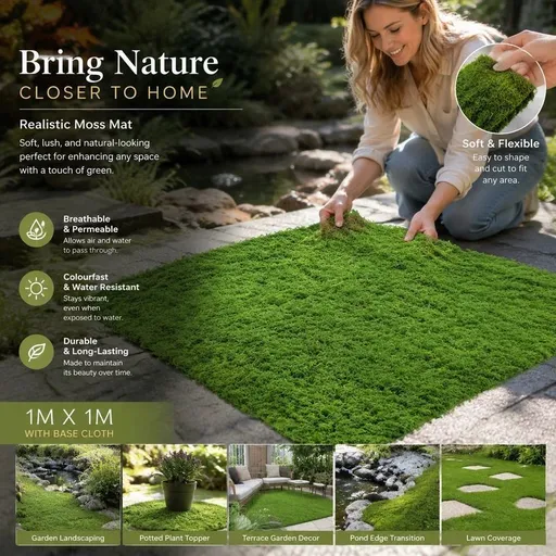 Dark Green String Moss Mat With Base Cloth 1m脳1m Artificial Landscape Turf
