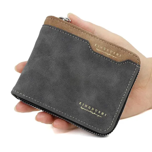 Men's Tri-fold Zip-Around Wallet, PU Leather Purse with Snap Coin Pocket & ID Photo Slot, Multi-Card Slots Business Casual Short Billfold (Black)