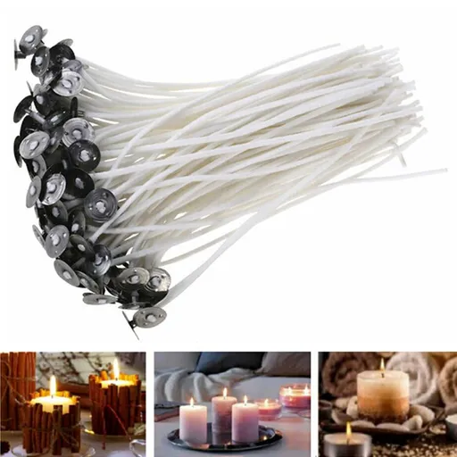 Candle Wicks pre-Waxed Wick with Candle for DIY Candle Making 100mm Low Smoke Natural Candle Wick for DIY 100 Pieces/Set