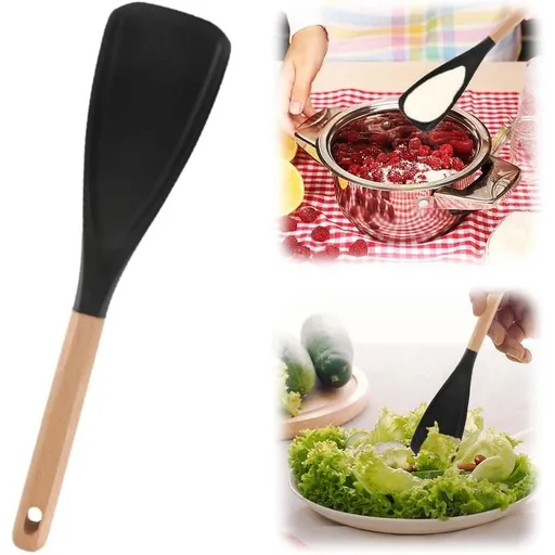 Multi Function Cooking Spoon, 11.2 Matte Multifunction Spatula Spoon, Heat Resistant Silicone Cooking Utensils with Wooden Handle for Baking, Scooping and Scraping